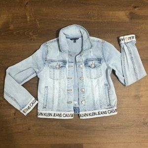 Calvin Klein Distressed Denim Jacket, Size L 12/14